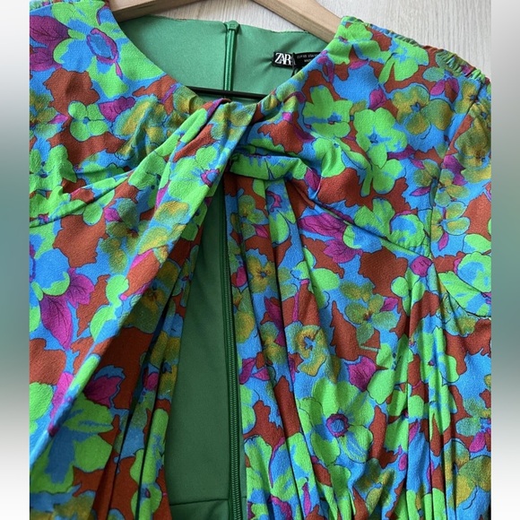 Zara Multicolor Floral Long Sleeve mini body-con Dress XS - Picture 9 of 11